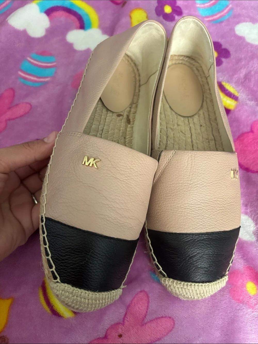 Michael Kors Blush Pink and Black Leather Espadrille Flats